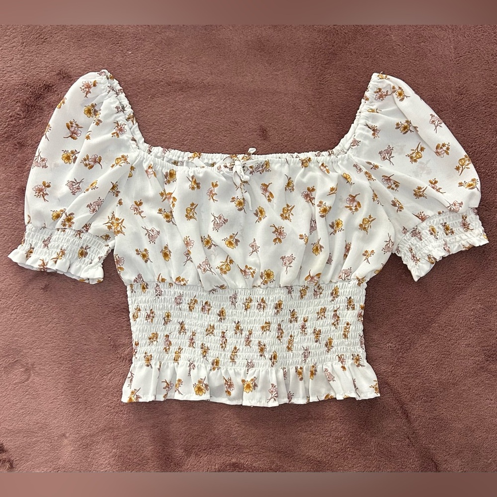 Nina White Puff Sleeve Smocked Blouse